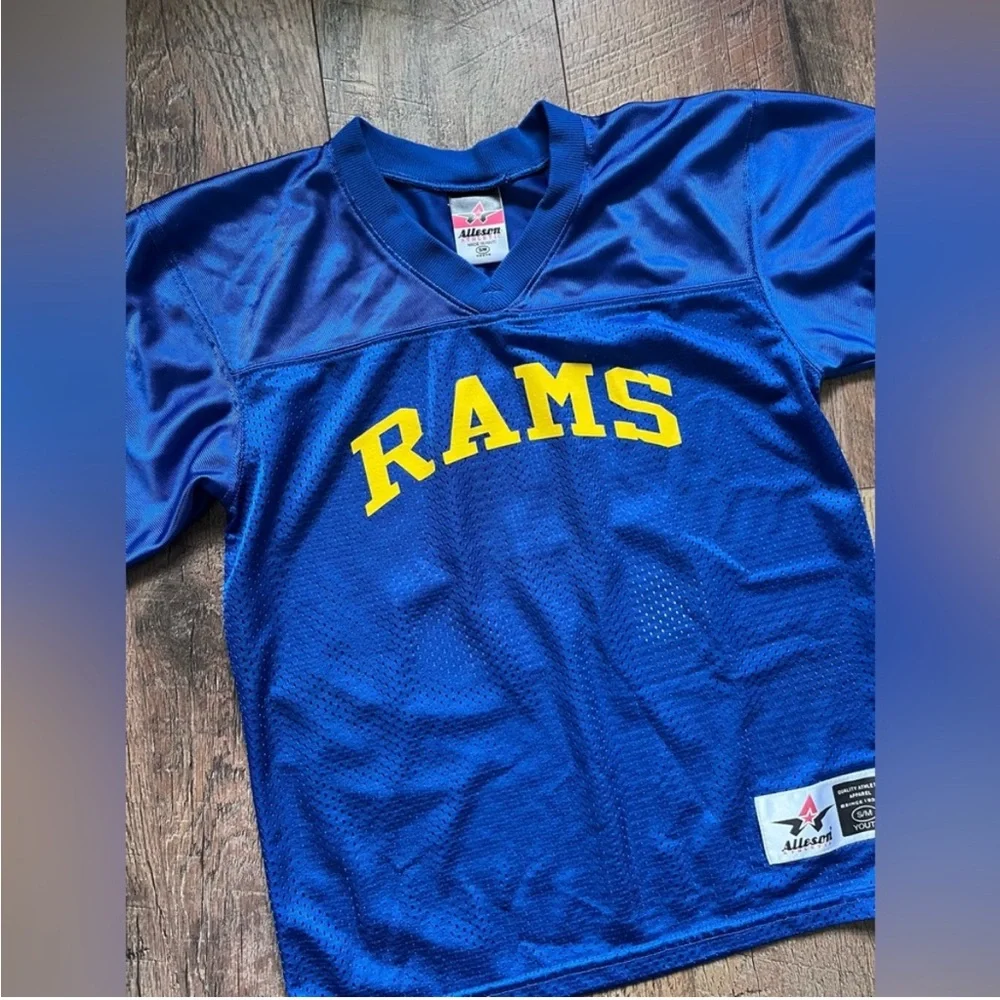 Vintage Rams Football Jersey #10 Jensen Youth small‎ medium Blue Yellow Mesh